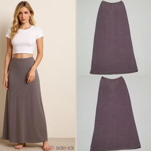 BCBGMaxAzria Vintage 90s USA Made Taupe Gray Crinkle Stretchy Knit Maxi Skirt M